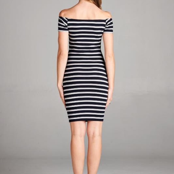 Junior Ribbed Striped Off the Shoulder Dress - Picture 3 of 3